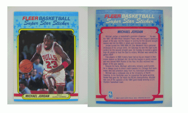 1988 FLEER Super Star Sticker # 7 of 11 Michael Jordan MG